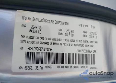 2007 Chrysler 300 Touring из США, поврежденный, VIN 2C3LA53G17H871239